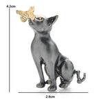 PENDRA Enamel Gray Cat Kissing Butterfly Classic Brooch