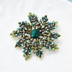 PENDRA Snowelle Green Rhinestone Snowflake Brooch