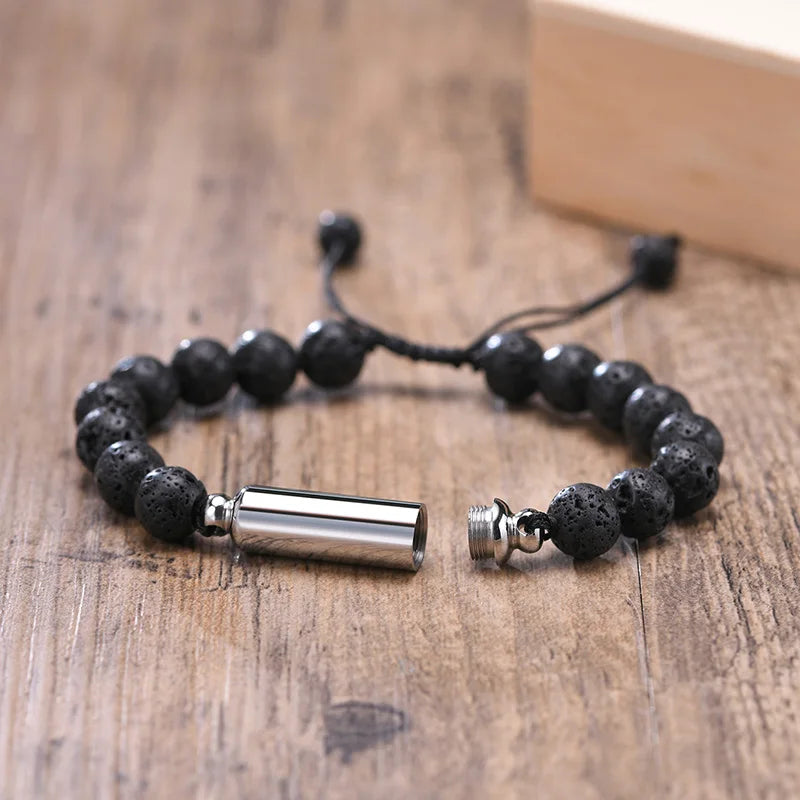 Men Urn Bracelet, Tiger's Eye and Lave Stone Bracelets Stash Capsule, Urns Jewelry for Ashes Cremation Brazalets