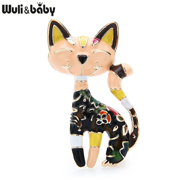 PENDRA Floral Cat Enamel Brooch
