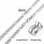 Figaro Necklace Men,Stainless Steel Curb Chain, Man Necklace, 5 to 8mm Link Chain