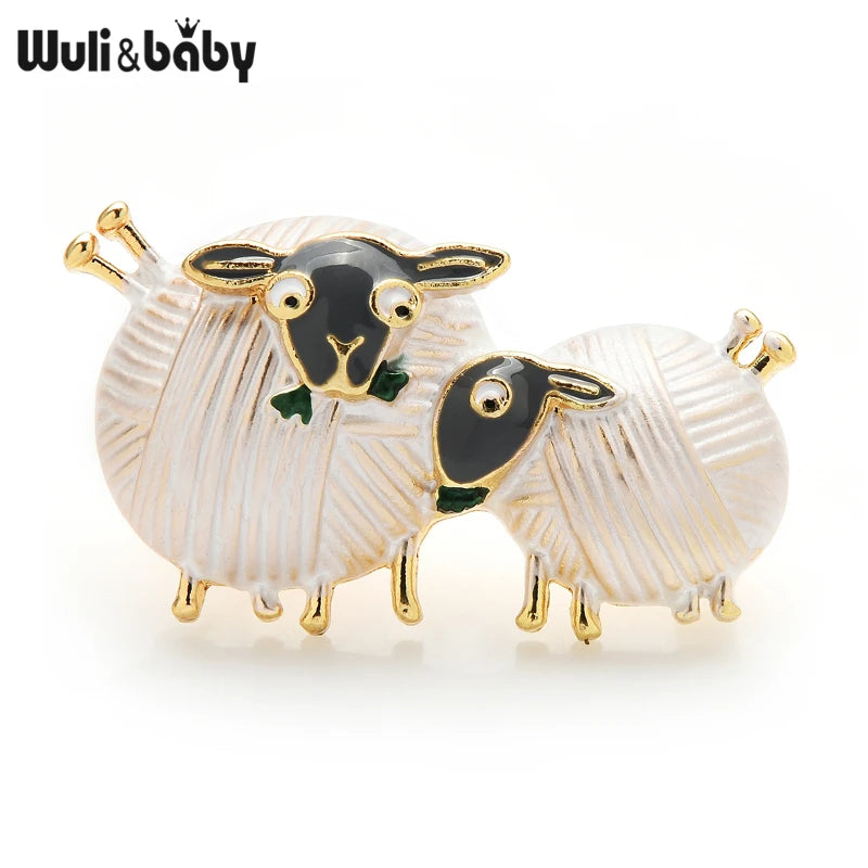 Wuli&baby Cute Eating Grass Couple Sheep Brooches Enamel 4-color Animal Party Casual Brooch Pins Gifts