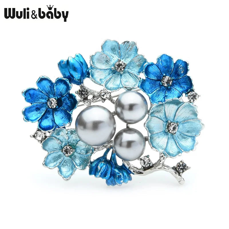 PENDRA Azurea Large Pearl Blue Enamel Brooch