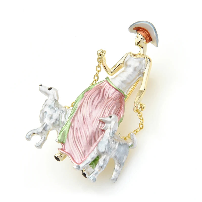 PENDRA Duo Paws 2-Color Enamel Two-Dog Brooch