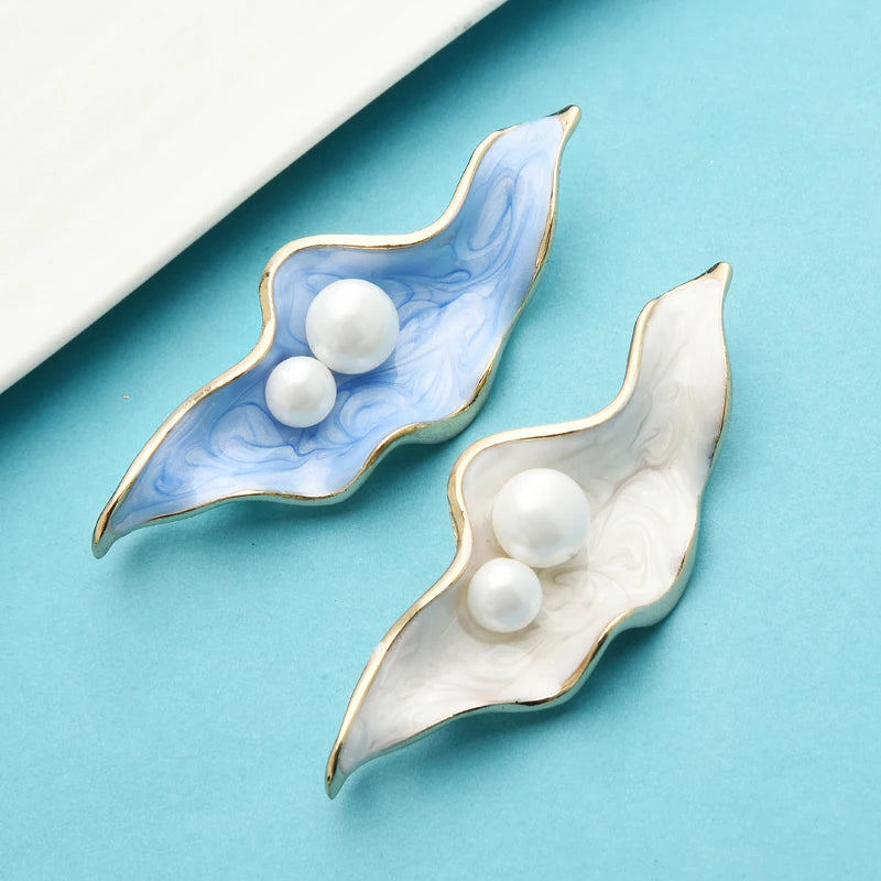 PENDRA Pearl Shell Enamel Flower Brooch