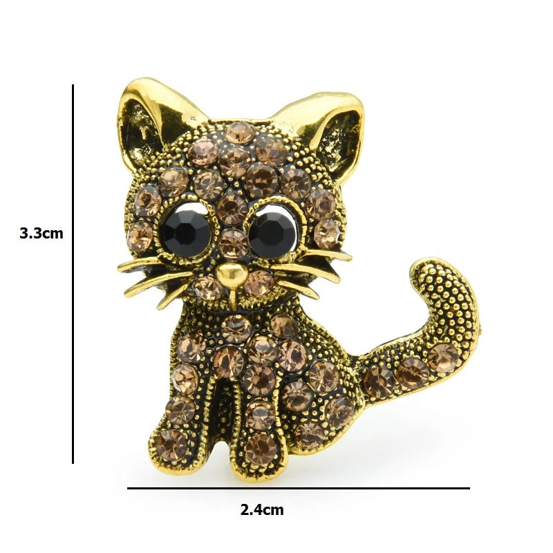 PENDRA Velvet Rhinestone Cat Brooch