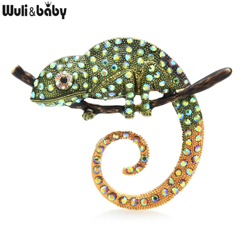 PENDRA Chameleon Lizard Multicolor Rhinestone Brooch