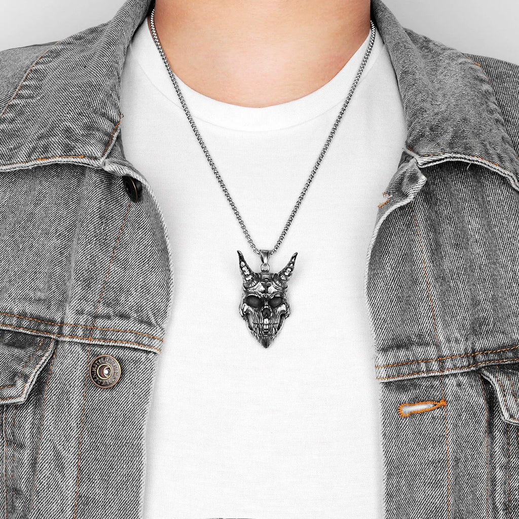 Fallen Angel Lucifer Cross Stainless Steel Men Necklaces Pendant Chain Punk for Boyfriend Male Jewelry Creativity Gift Wholesale