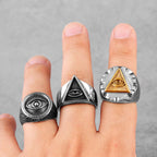 PENDRA Freemason Illuminati Triangle Steel Ring