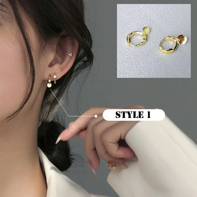 VENTFILLE 925 Sterling Silver Ear studs For Women Trendy Simple Temperament Zircon Small Round Piece Pendant Earrings Dropship