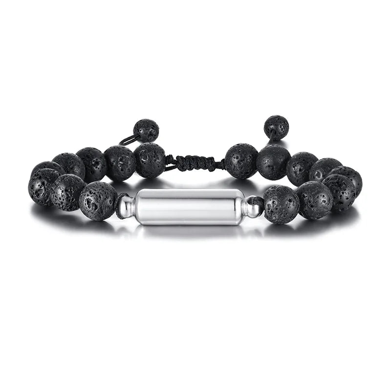 Men Urn Bracelet, Tiger's Eye and Lave Stone Bracelets Stash Capsule, Urns Jewelry for Ashes Cremation Brazalets