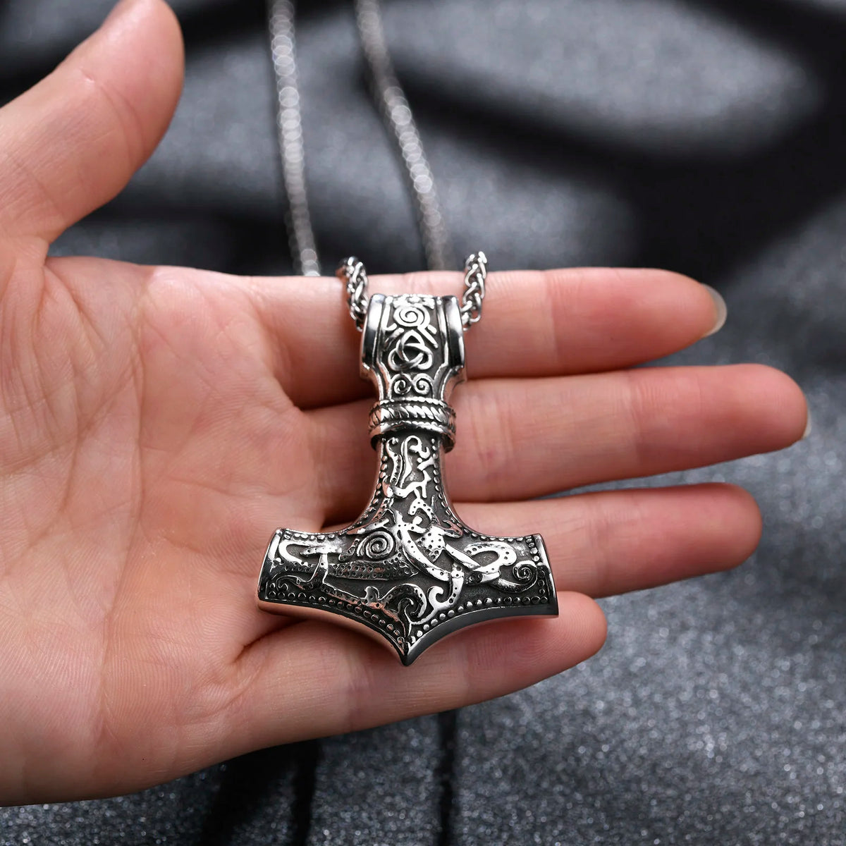 Viking Mjolnir Necklace,Thor's Hammer Pendant, Stainless Steel Viking Necklace,Viking Jewelry, Strength Amulet, Norse Mythology