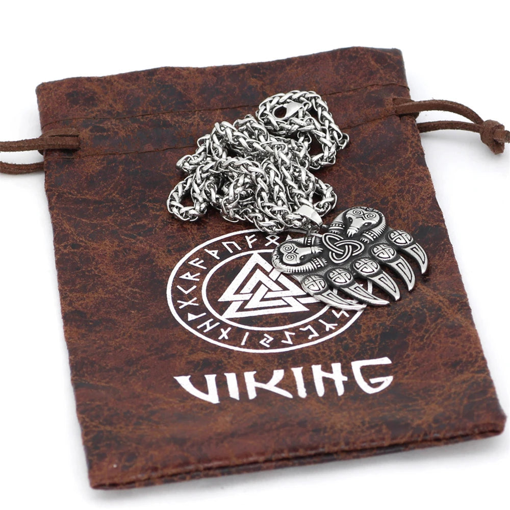 PENDRA Bear Claw Rune Steel Necklace