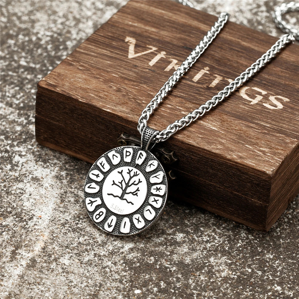 PENDRA Tree Life Rune Steel Necklace