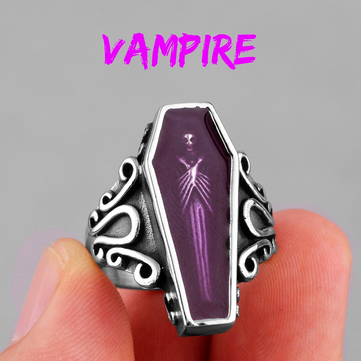 Vampire Coffin Ghost Stainless Steel Mens Rings Gothic Punk Unique Cool for Male Boyfriend Jewelry Creativity Gift Wholesale