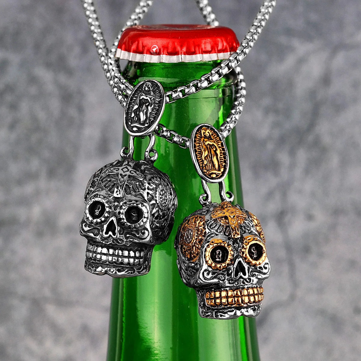 PENDRA Steampunk Cross Skull Steel Necklace