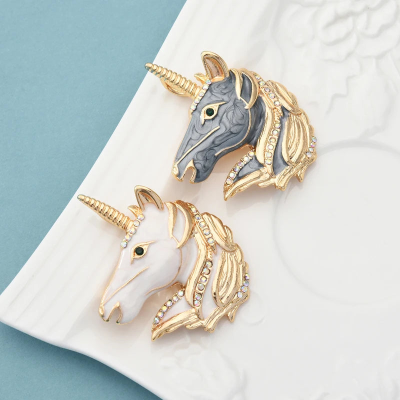 Wuli&baby Enamel Icorn Unicorn Horse Brooches For Women Men 2-color Animal Party Casual Brooch Pins Gifts