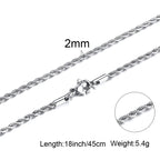 MEN NECKLACE SILVERLY BOX ROPE ROLO SNAKE LINK CHAIN STAINLESS STEEL CHOKER MEN UNISEX JEWELRY 1 TO 4MM WITH 18 TO 24 INCH