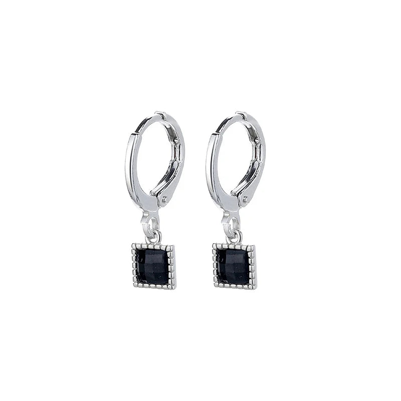 VENTFILLE 925 Sterling Silver Black Agate Earrings Female Niche Design Simple, Compact And Fashionable Geometric Earrings
