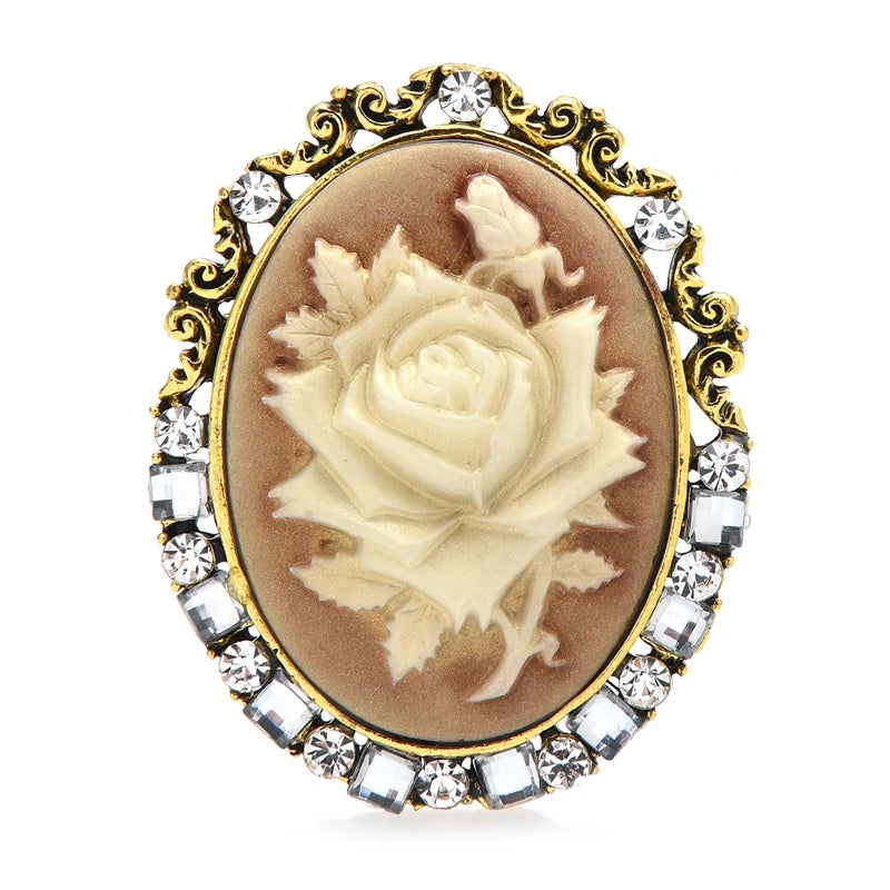 PENDRA Rosavie Vintage Sparkling Rose Flower Brooch