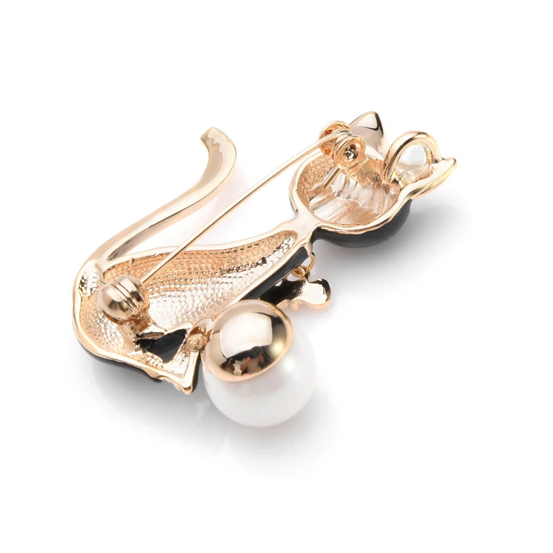 PENDRA Monochrome Cat Alloy Enamel Brooch