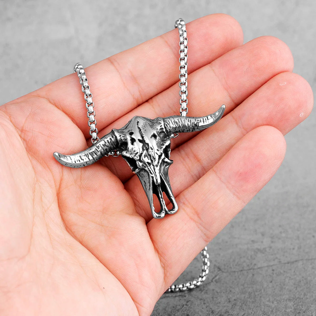 PENDRA Bison Skull Animal Steel Necklace