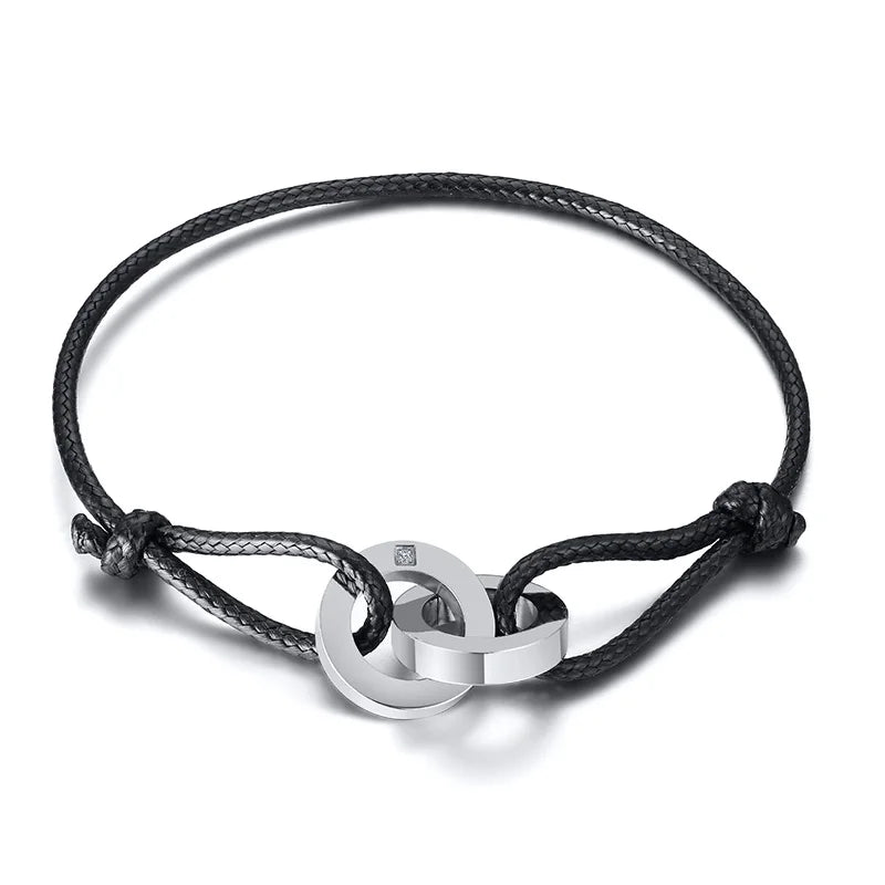 CIRCLE CHARM ROPE ANKLETS FOR MEN BLACK ROPE WITH SILVER COLOR CIRCLE ADJUSTABLE BRACELET UNISEX JEWELRY