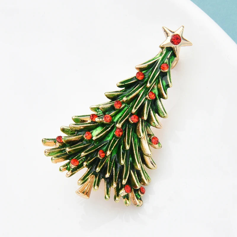 PENDRA Noelisse Rhinestone Enamel Christmas Tree Brooch
