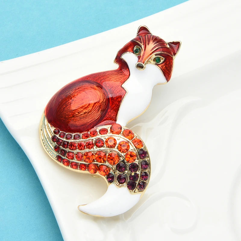 PENDRA Rhinestone Tail Fox Enamel Brooch
