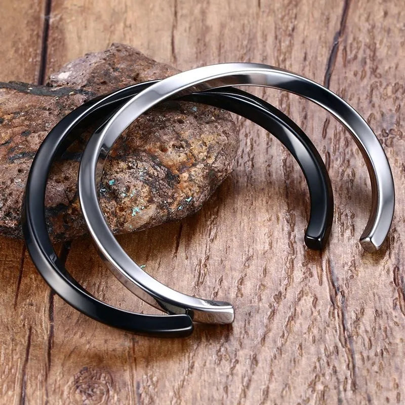 MEN TWISTED C BANGLE WITH SMALL WRIST MOBIUS BRACELET ANTIQUE SILVER COLOR STACKING CUFF BANGLE STAINLESS STEEL UNISEX JEWELRY