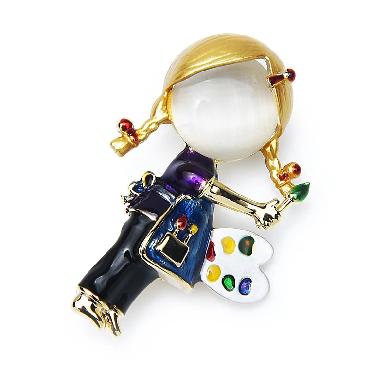 PENDRA New Opal Enamel Drawing Brooch