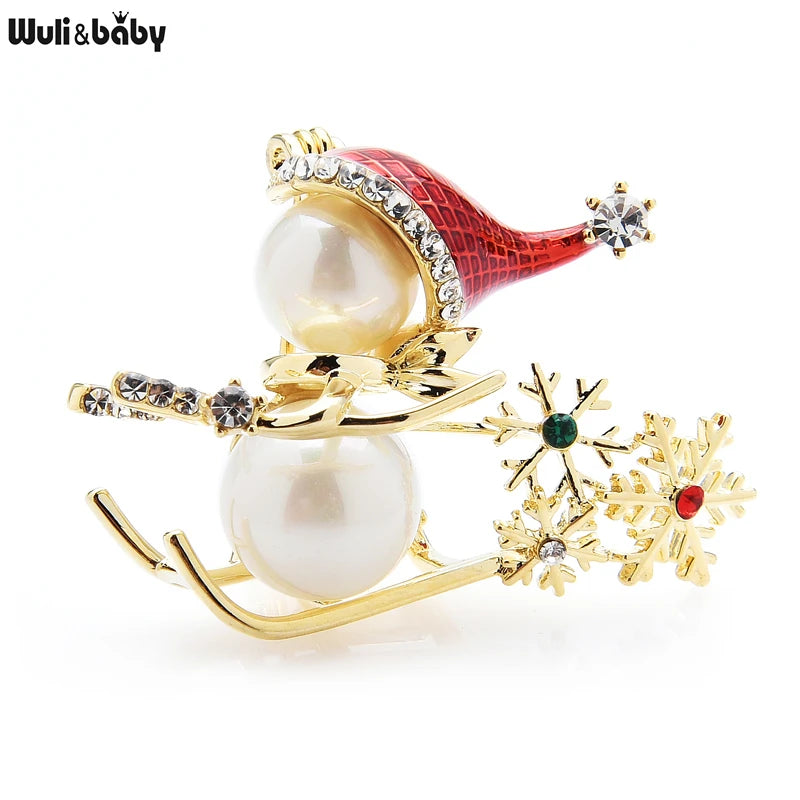 PENDRA Snowjoy Enamel Skiing Snowman Brooch