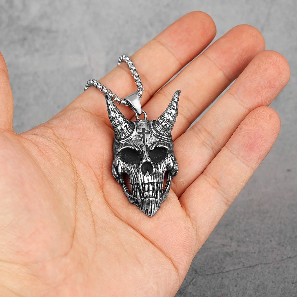 Fallen Angel Lucifer Cross Stainless Steel Men Necklaces Pendant Chain Punk for Boyfriend Male Jewelry Creativity Gift Wholesale