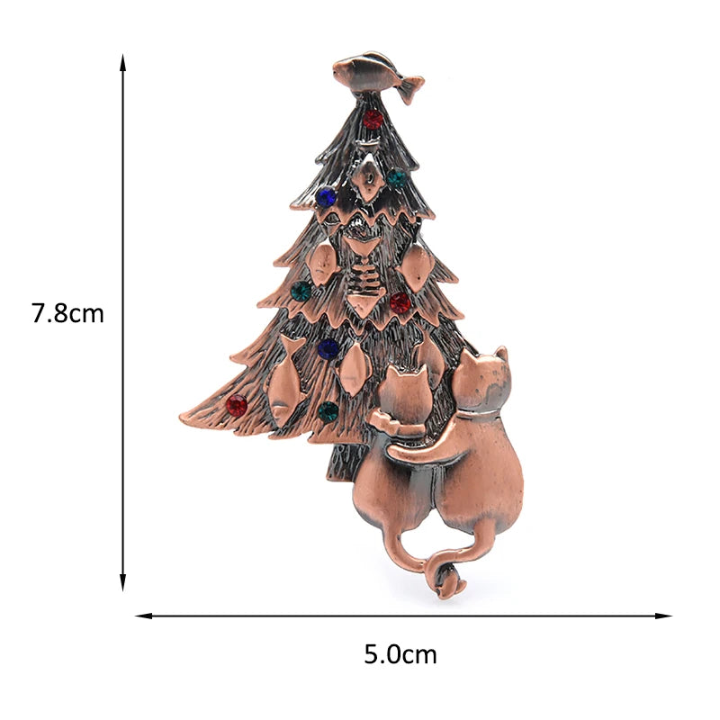 Wuli&baby Vintage Christmas Tree Brooch Couple Cats For Lover Women and Jewelry Gift Brooch Pins 2021 Fashion Accesory