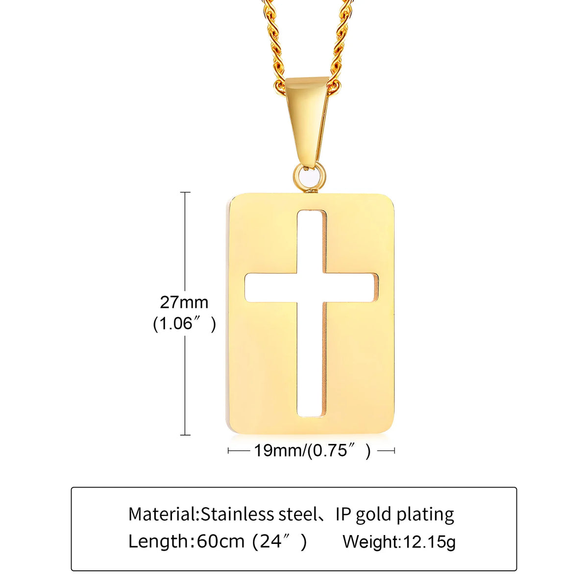 Men Necklaces, Cross Cut Out Pendant, Stainless Steel Small Dog Tag Necklace, Christ Religion Jewelry
