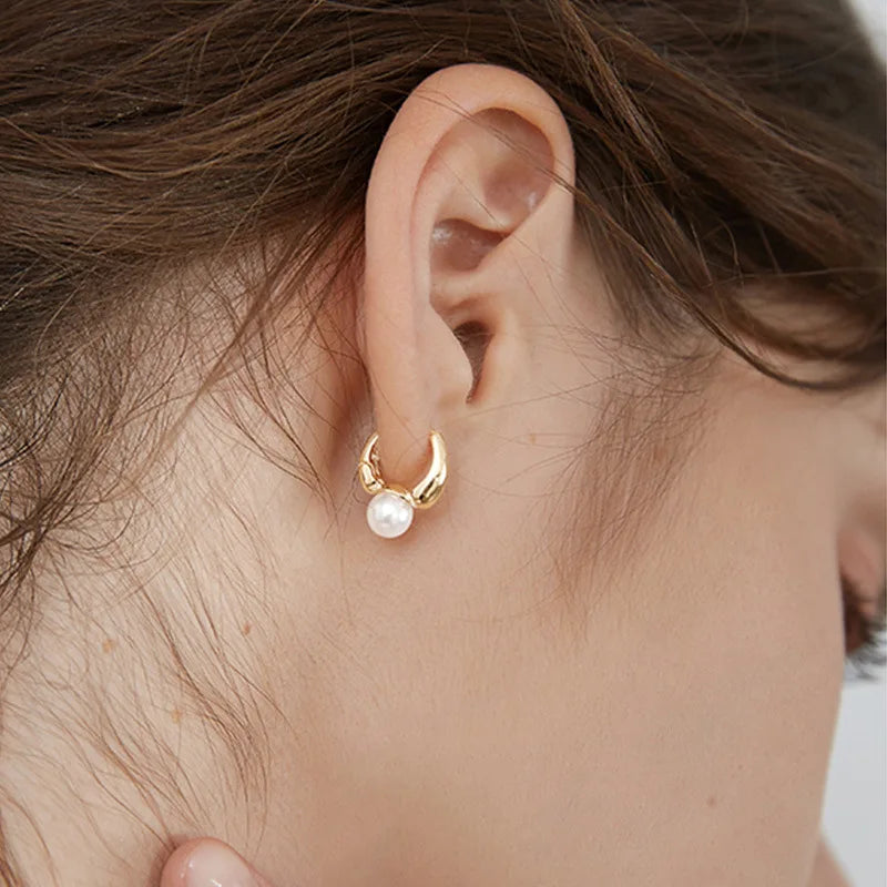 VENTFILLE Silver Gold Color Pearl Hoop Earrings for Women Girl Gift Wedding Party Clasp Jewelry Dropshipping Wholesale