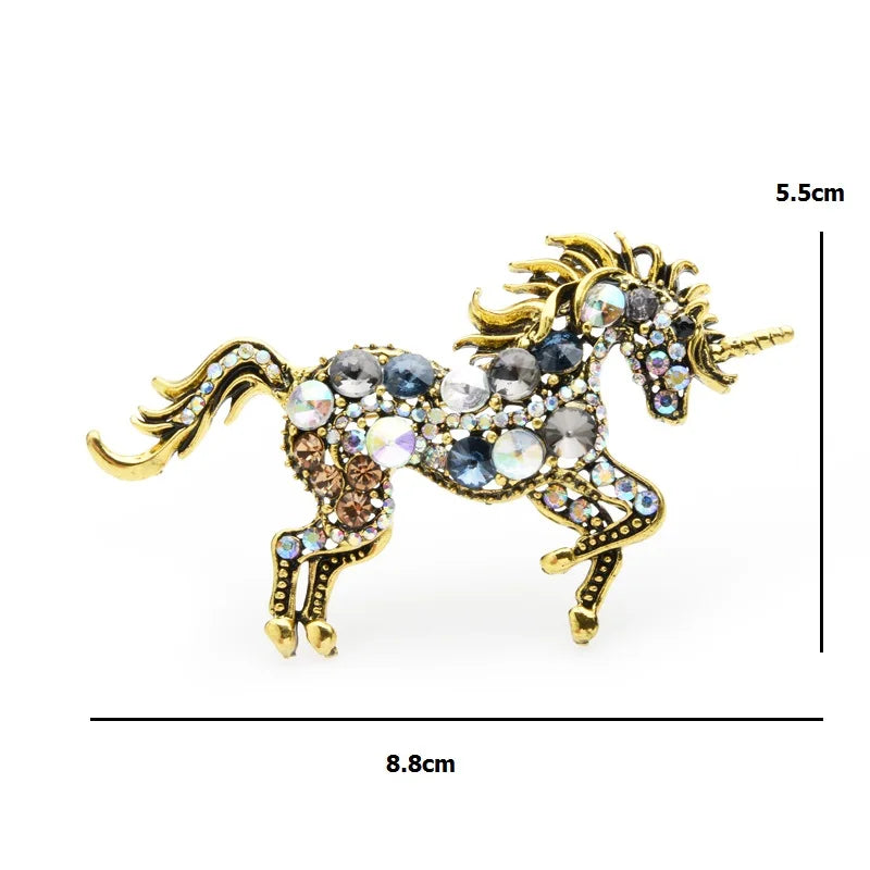 Wuli&baby Rhinestone Unicorn Brooches Women Alloy Horse Animal Weddings Banquet Brooches New Year's Gifts