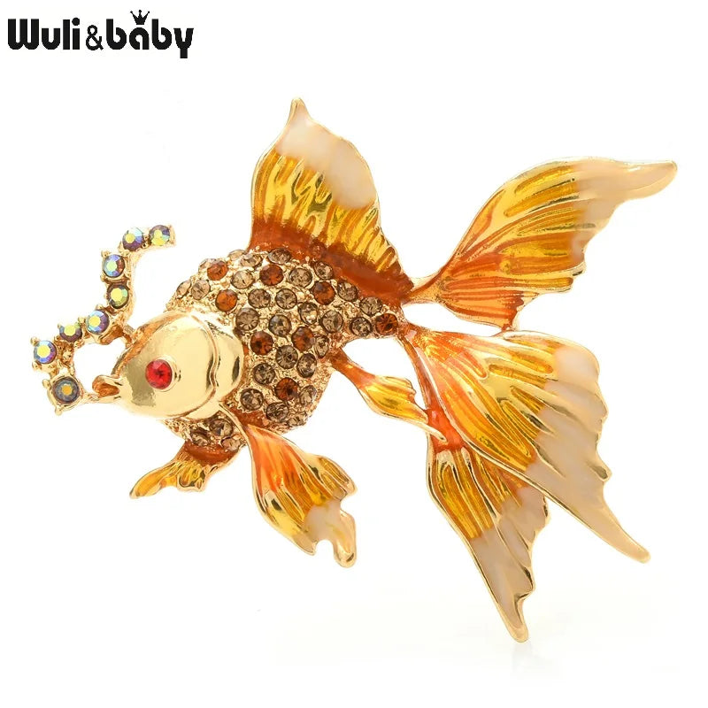 Wuli&baby Enamel Fish Brooches Women Unisex 3-color Rhinestone Sea Animal Party Office Brooch Pins Gifts