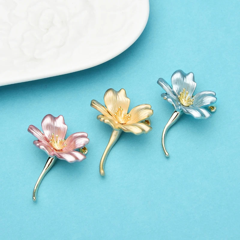 PENDRA Floramix 3-Color Enamel Flower Brooch