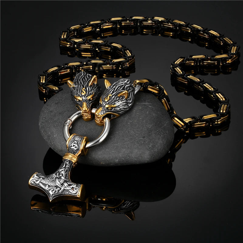 PENDRA Wolf Rune Steel Necklace