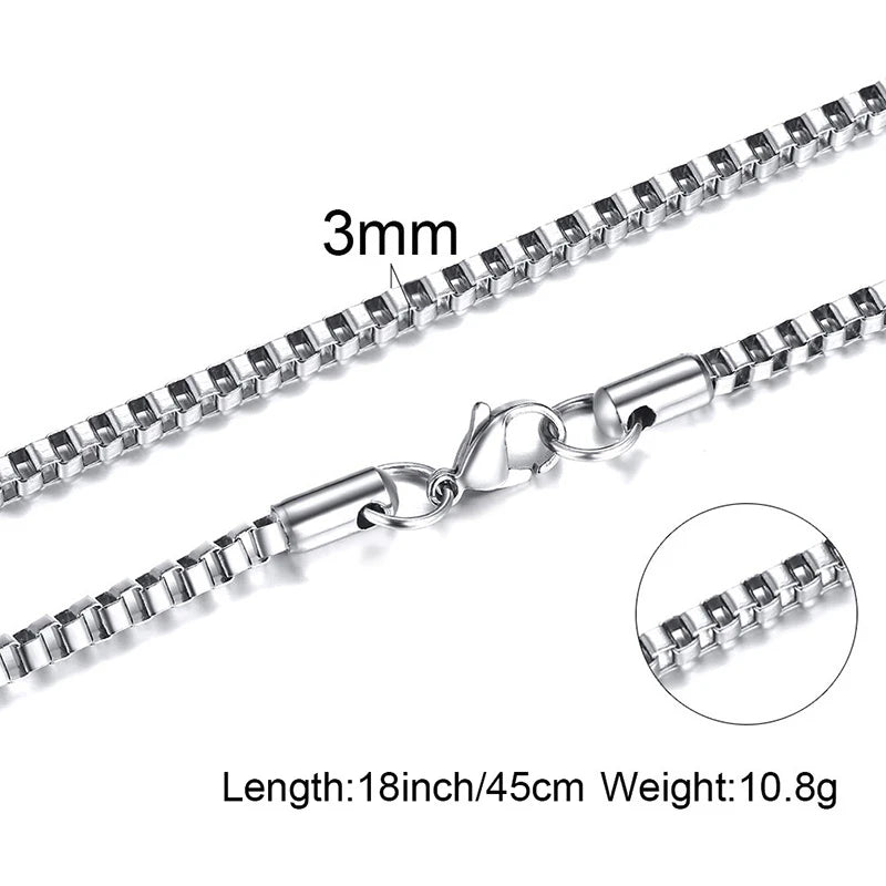 1/2/3mm Box Chain Necklaces for Men Women,Delicate Square Stainless Steel Chains Links Collars,Jewelry Gift 18To24 Inch