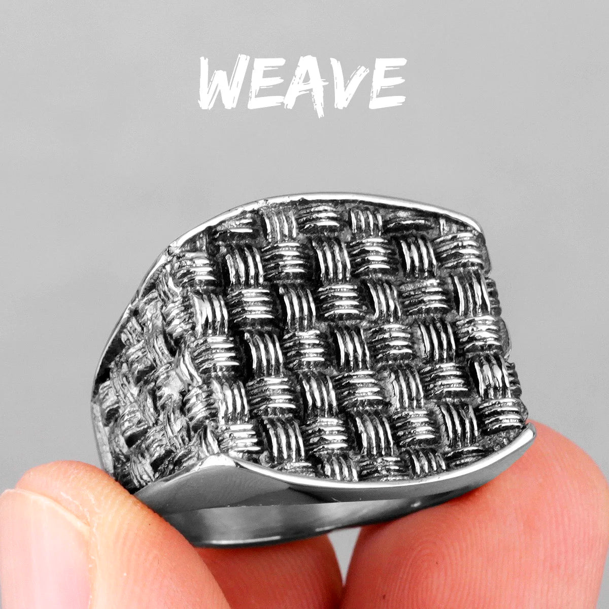 PENDRA Grid Weave Industrial Steel Ring