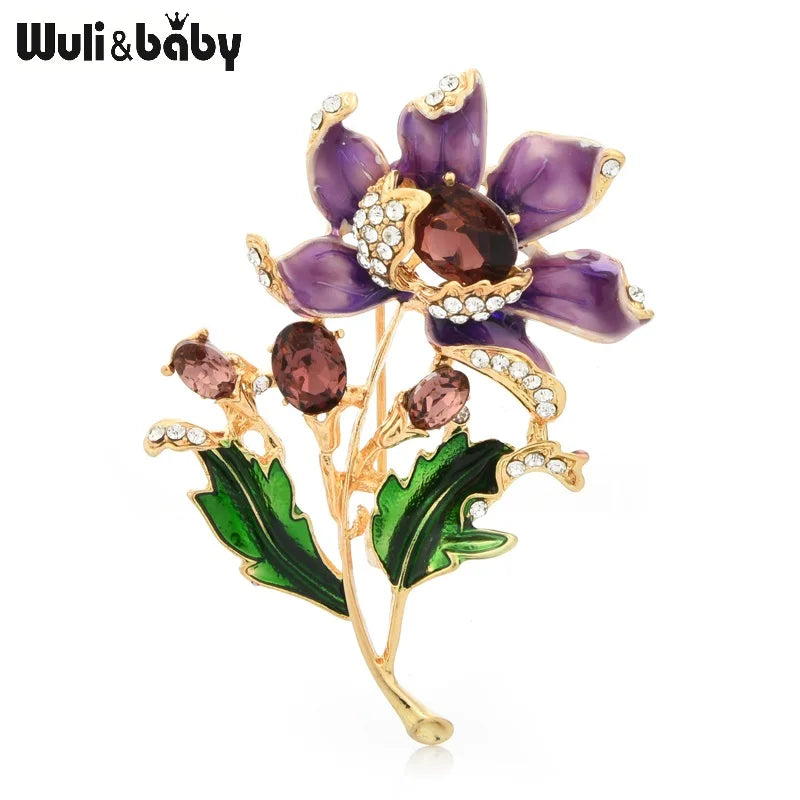 PENDRA Violetta Purple Enamel Flower Brooch