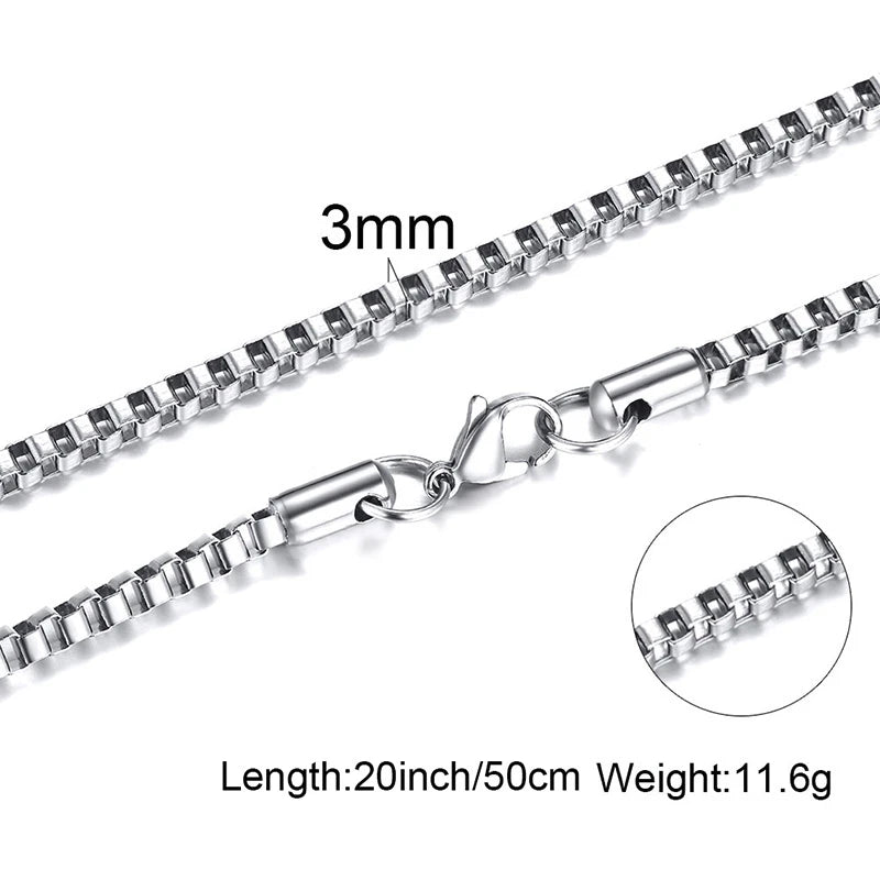 1/2/3mm Box Chain Necklaces for Men Women,Delicate Square Stainless Steel Chains Links Collars,Jewelry Gift 18To24 Inch