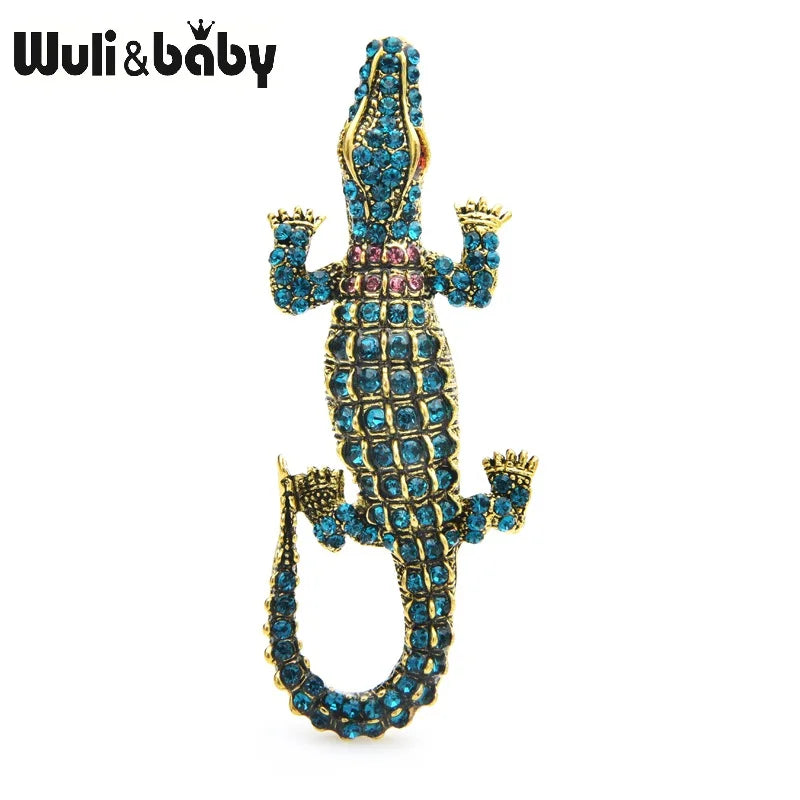 PENDRA Classic Crocodile Rhinestone Animal Brooch