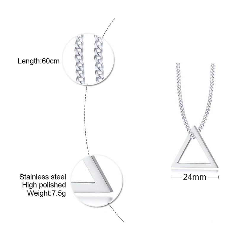 BLACK TRIANGLE NECKLACE FOR MEN STAINLESS STEEL CHAIN MENS GEOMETRIC PENDANT NECK JEWELRY