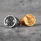 Archangel Saint Michael Exorcism Stainless Steel Mens Rings Punk Amulet for Male Boyfriend Jewelry Creativity Gift Wholesale