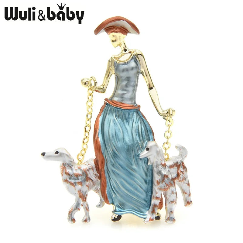 PENDRA Duo Paws 2-Color Enamel Two-Dog Brooch