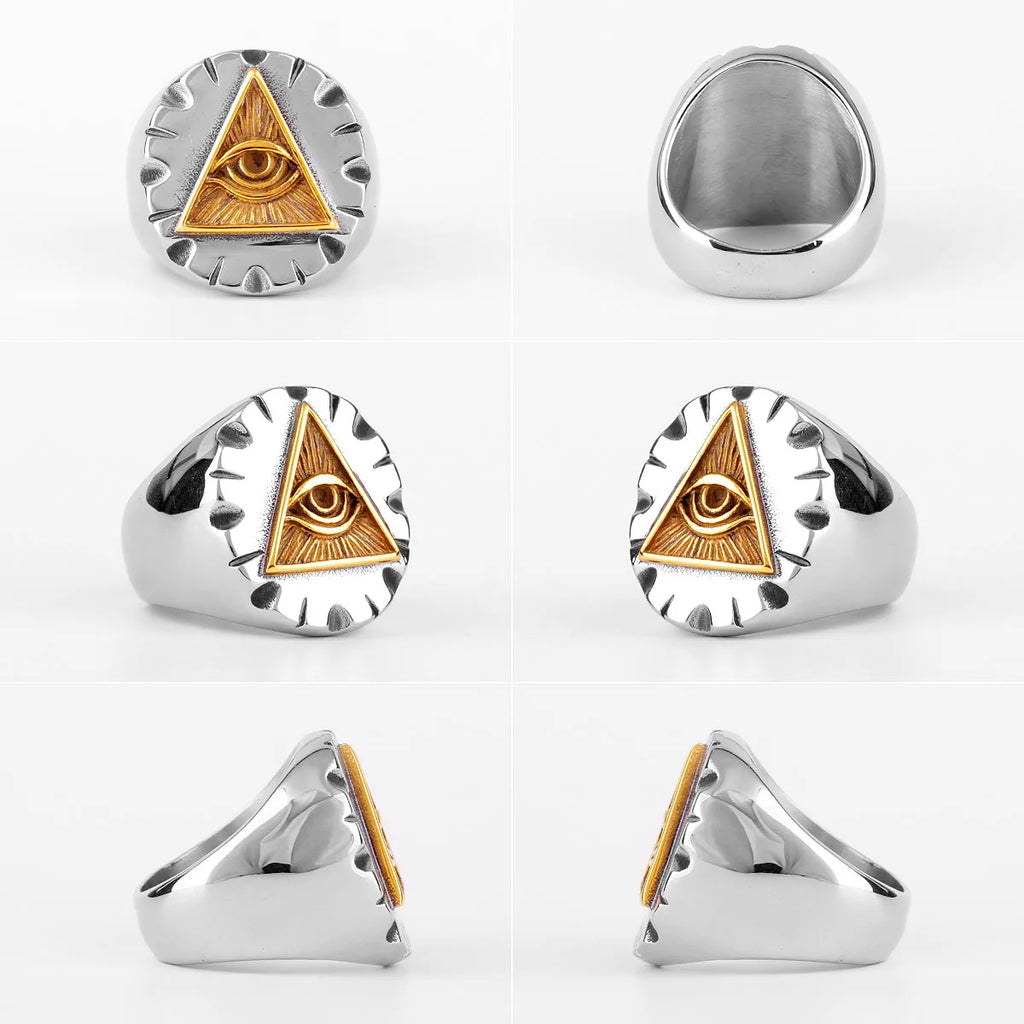 PENDRA Freemason Illuminati Triangle Steel Ring