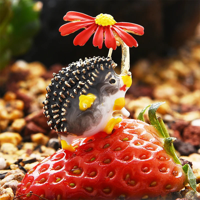 PENDRA Meadow Hedgehog Enamel Animal Brooch